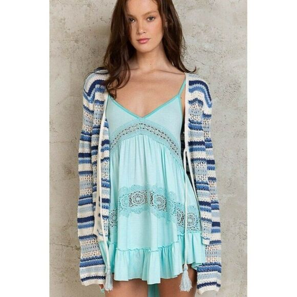 POL Sweaters - POL Head in the Clouds Lightweight Open Cardigan Sweater in Ivory Blue YST263